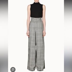 Elegant Gray Plaid Wide Leg Women's Pants